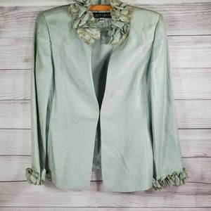 Vintage Albert Nipon Blazer Jacket Women's 4 Floral Collar Mint Green Sequin